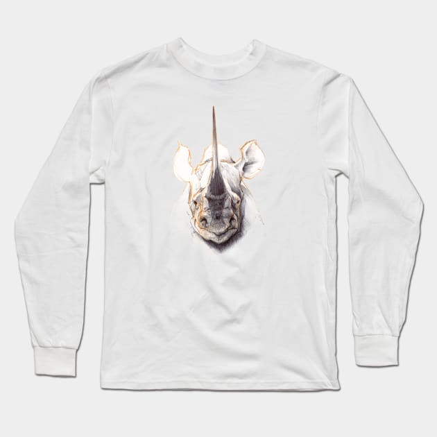 Sketchy Rhino Head Long Sleeve T-Shirt by Khasis